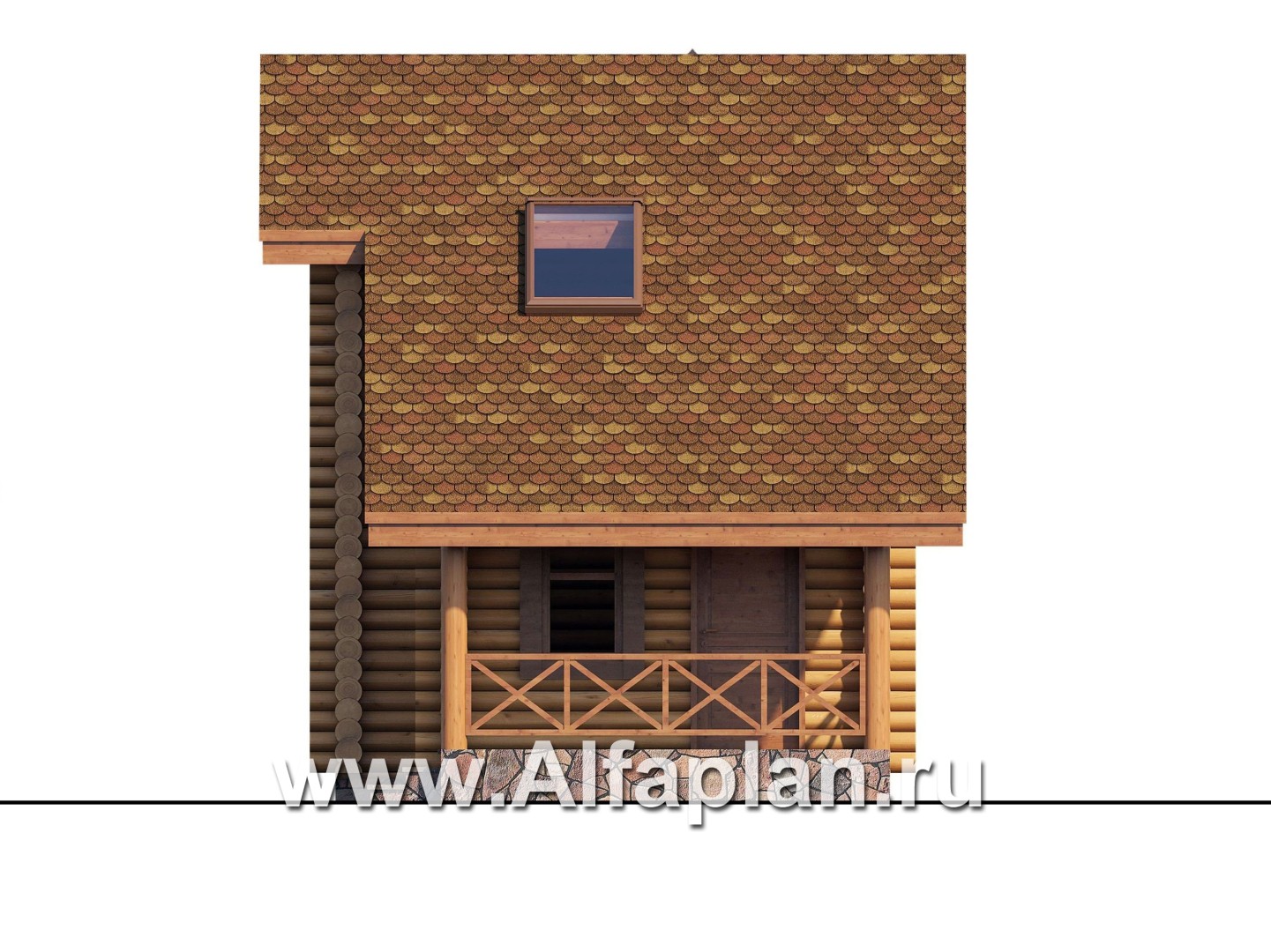 Проекты домов Альфаплан - Баня из бревен с гостевой спальной комнатой в мансарде - изображение фасада №2