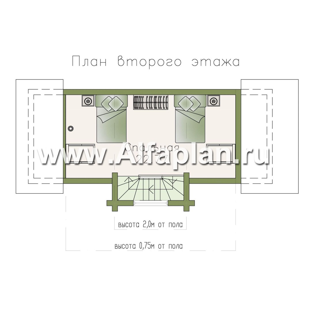 Проекты домов Альфаплан - Баня из бревен с гостевой спальной комнатой в мансарде - план проекта №2