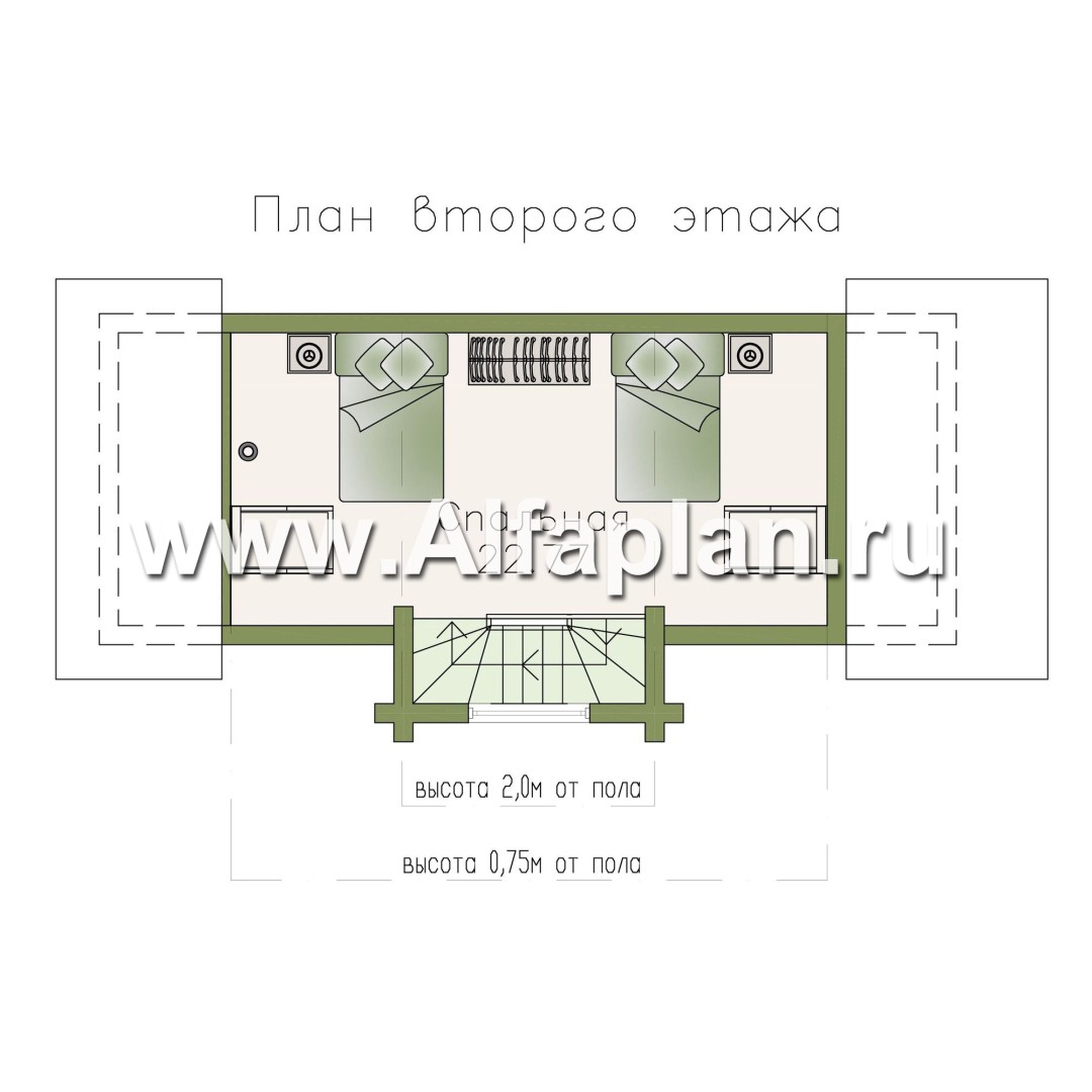 Проект бани, из дерева, из бревен, с гостевой спальней в мансарде - план дома