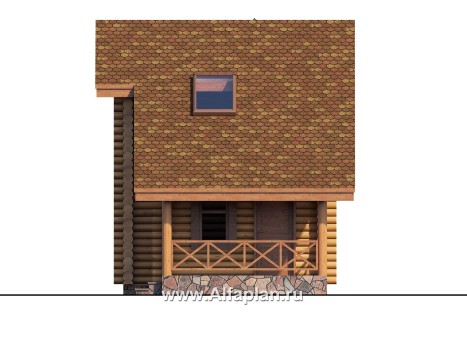 Проекты домов Альфаплан - Баня из бревен с гостевой спальной комнатой в мансарде - превью фасада №2