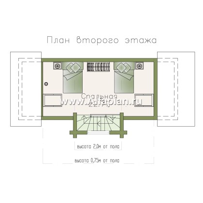 Проект бани, из дерева, из бревен, с гостевой спальней в мансарде - превью план дома