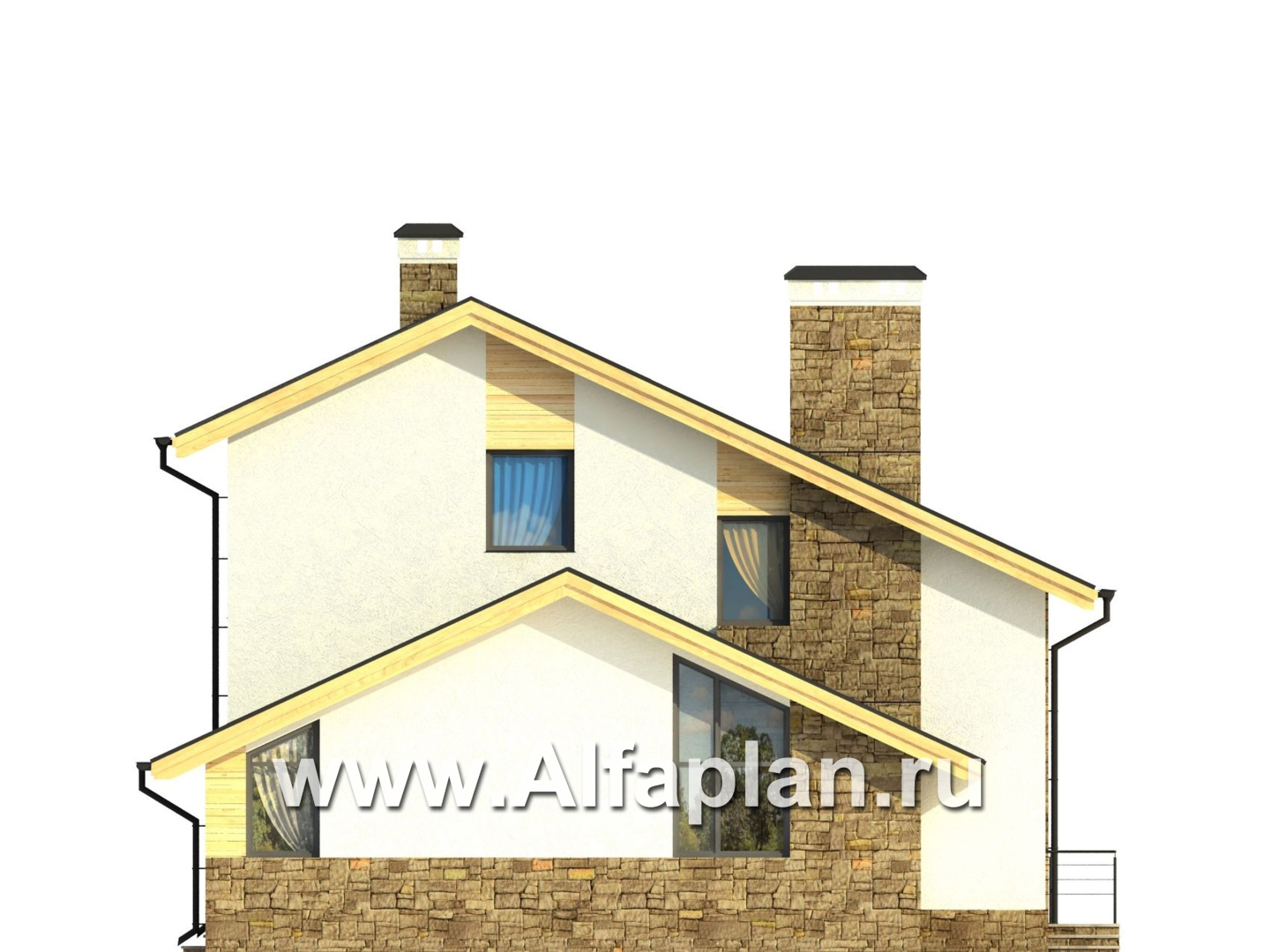 Проекты домов Альфаплан - Современный коттедж с угловым витражом - изображение фасада №3