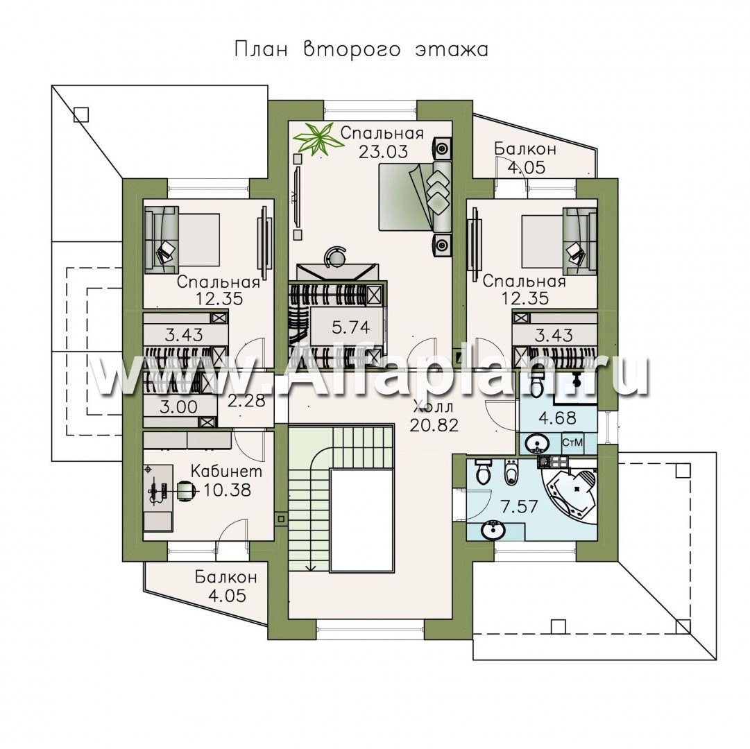 Проекты домов Альфаплан - «Аутентик» - комфортабельный двухэтажный коттедж с верандой - изображение плана проекта №2