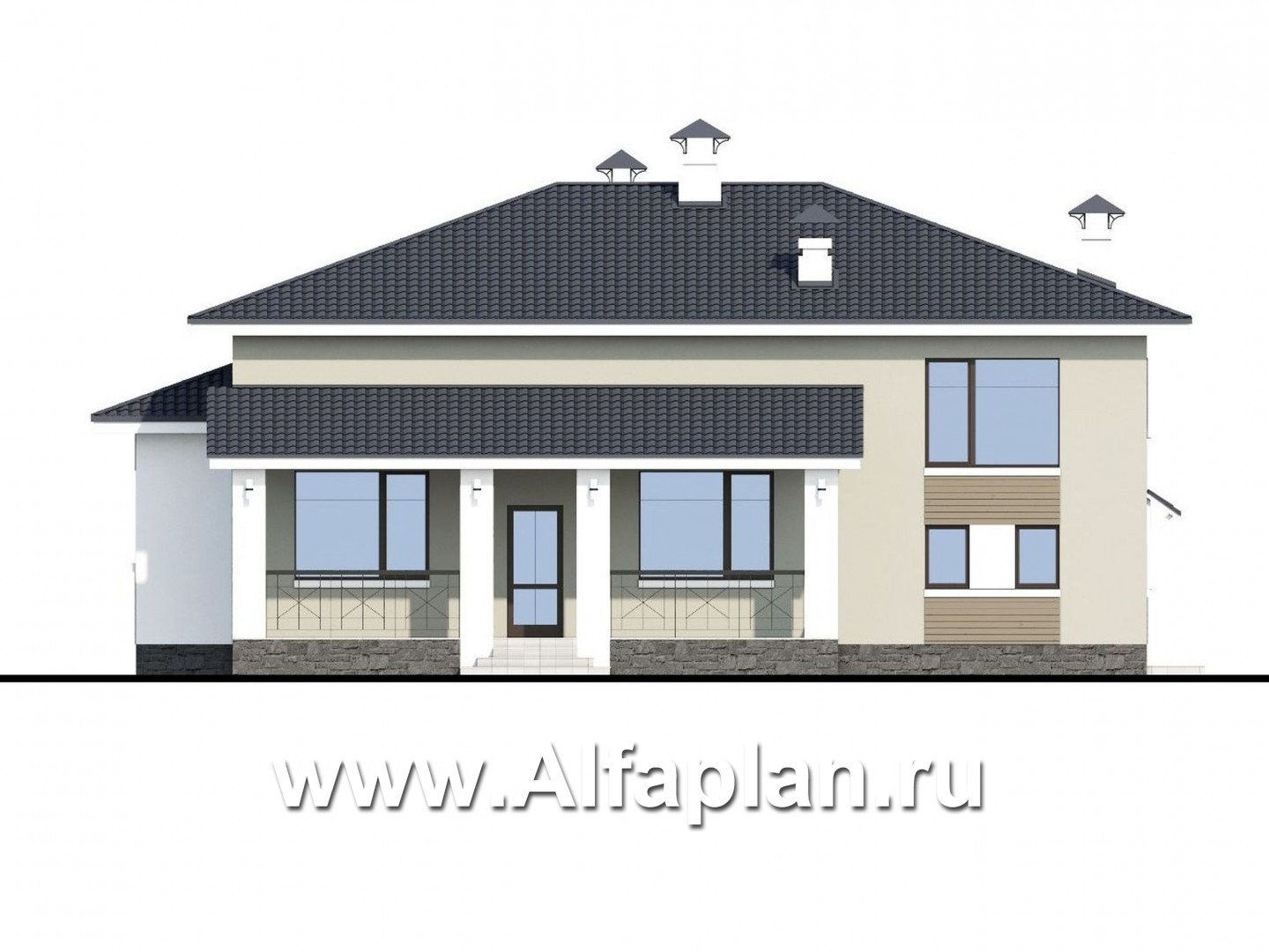Проекты домов Альфаплан - «Мажестик» - современный  коттедж в полтора этажа с гаражом - изображение фасада №4