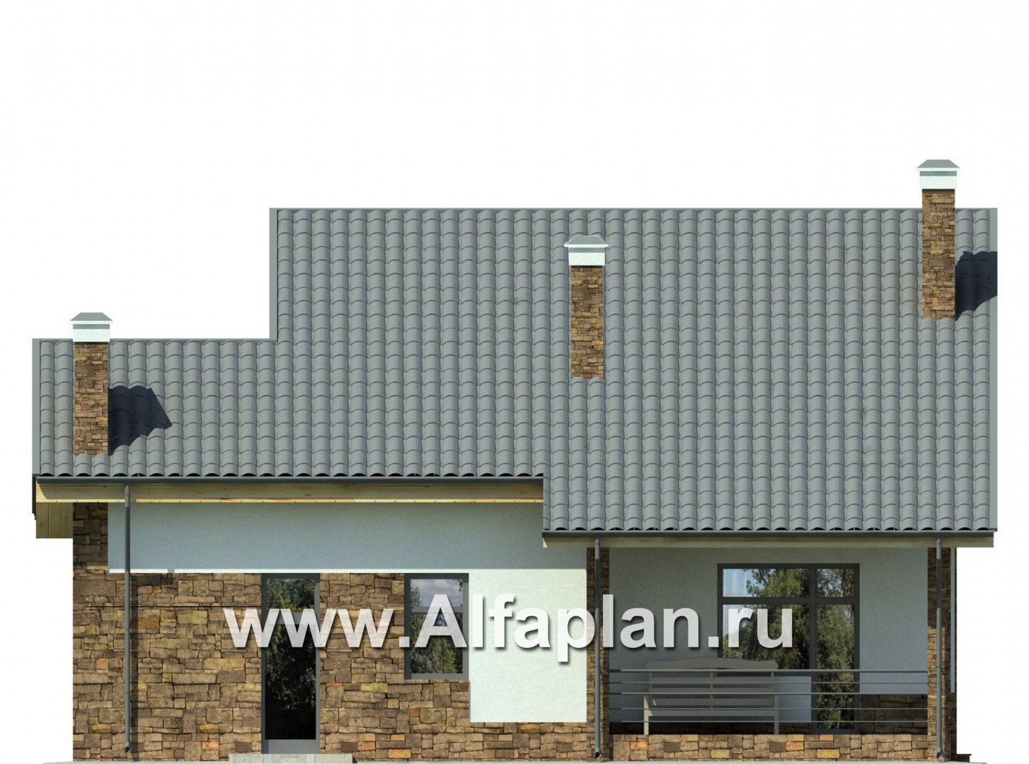 Проекты домов Альфаплан - Современный коттедж с угловым остеклением - изображение фасада №4