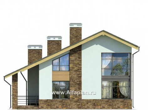 Проекты домов Альфаплан - Современный коттедж с угловым остеклением - превью фасада №3