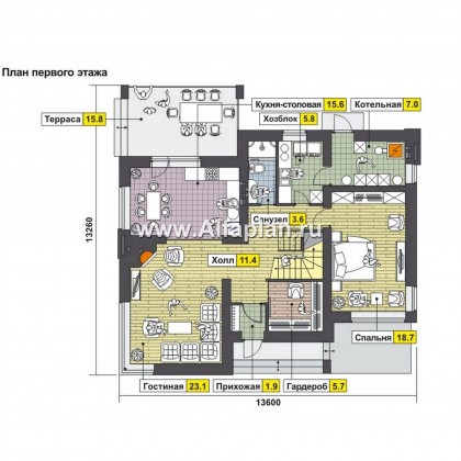 Проекты домов Альфаплан - Современный коттедж с угловым остеклением - превью плана проекта №1