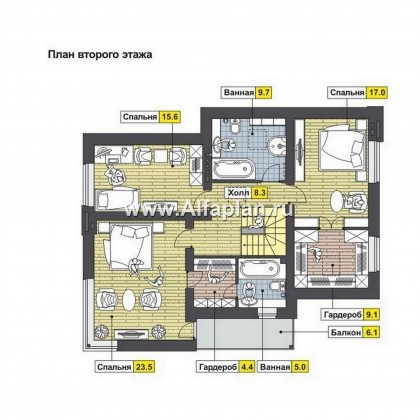Проекты домов Альфаплан - Современный коттедж с угловым остеклением - превью плана проекта №2