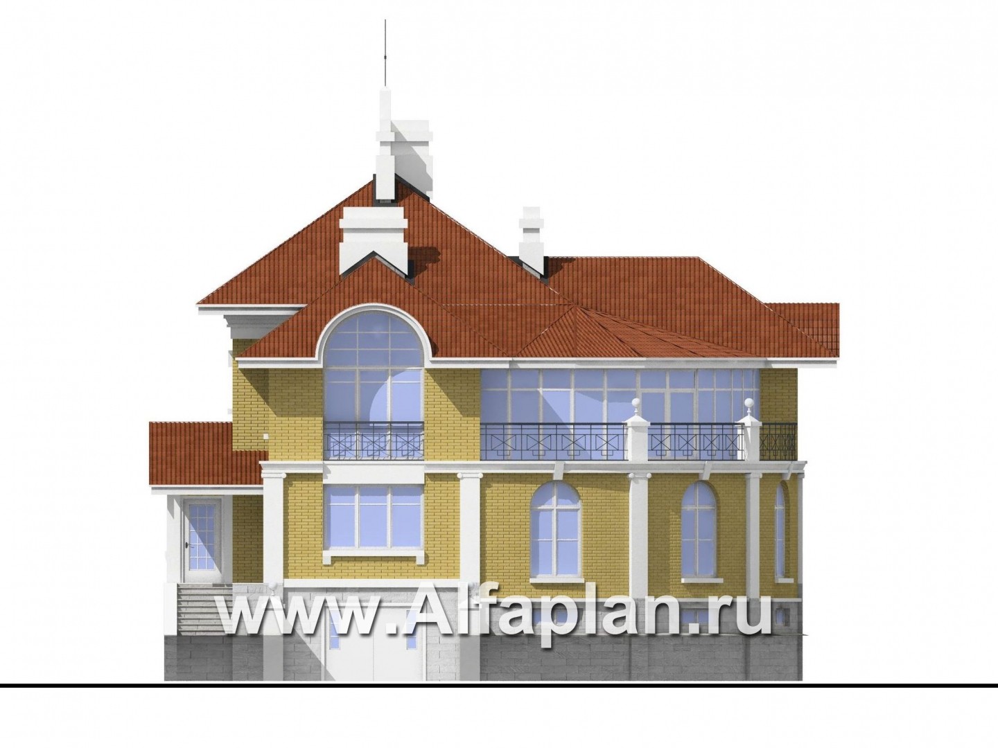 «Флоренция» - проект дома в классическом стиле,  с верандой, ис цокольным этажом - фасад дома