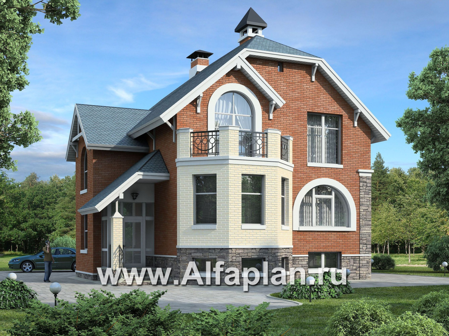 «Лаура» - проект двухэтажного загородного дома,с эркером и с террасой, с цокольным этажом - дизайн дома №1