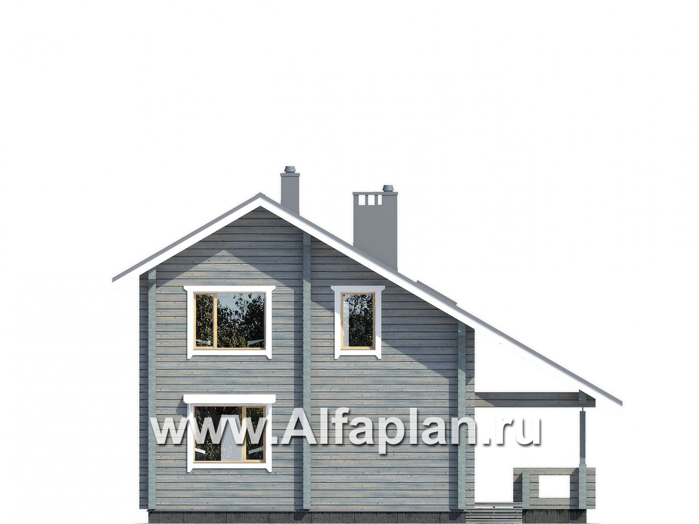 Проекты домов Альфаплан - Деревянный дом с простой двускатной кровлей - изображение фасада №3