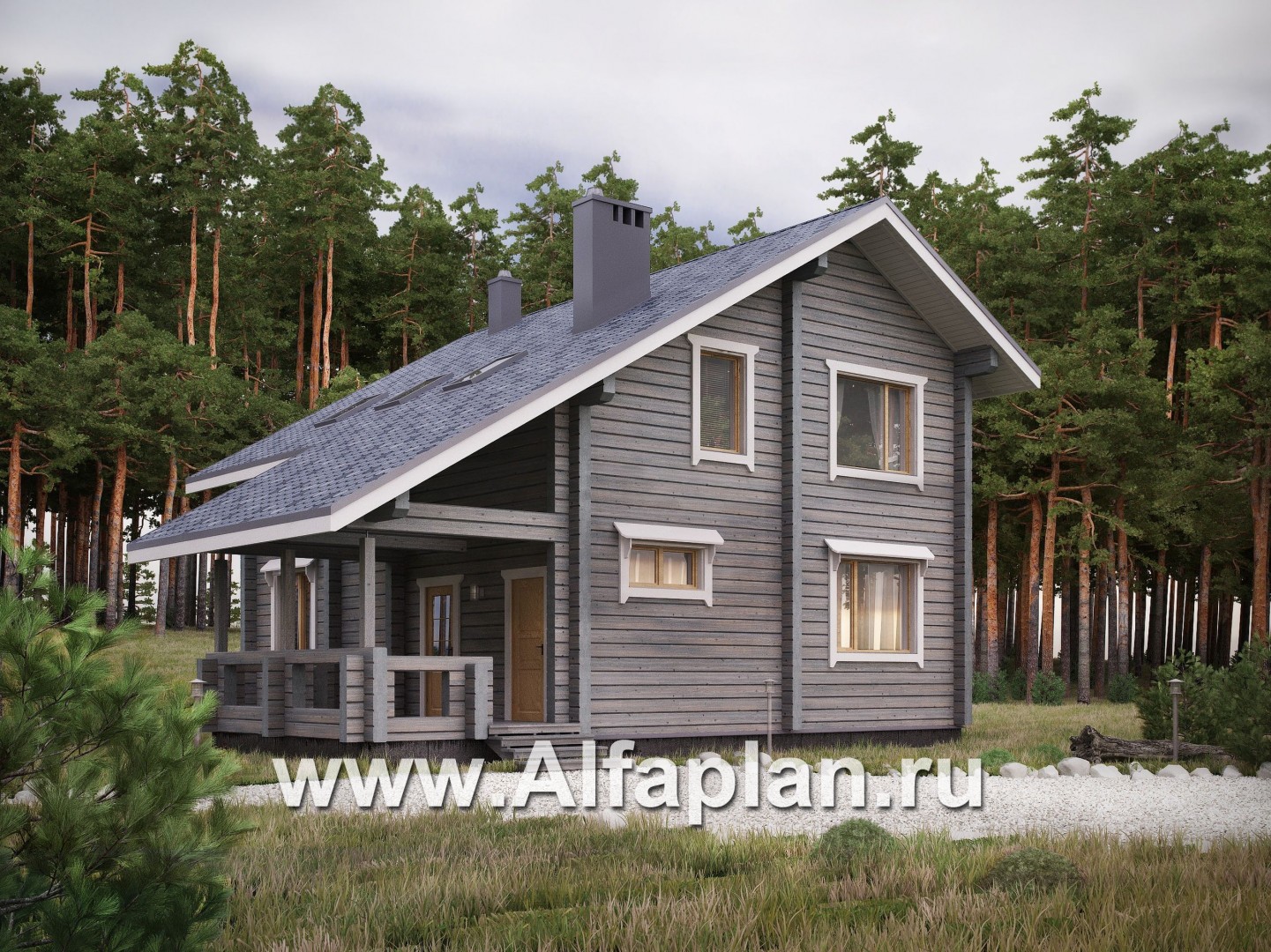 Проекты домов Альфаплан - Деревянный дом в стиле шале с простой двускатной кровлей - основное изображение