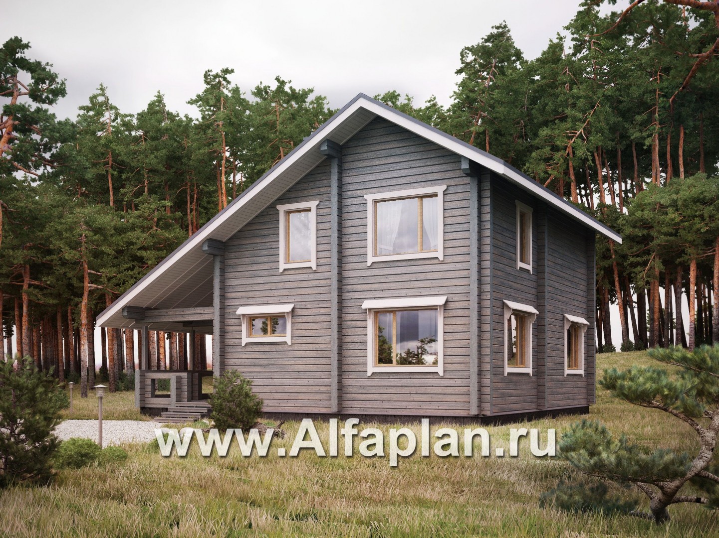 Проекты домов Альфаплан - Деревянный дом в стиле шале с простой двускатной кровлей - дополнительное изображение №1
