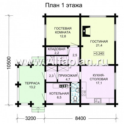 Проект двухэтажного дома из бруса, планировка с кабинетом и с террасой, в современном стиле - превью план дома