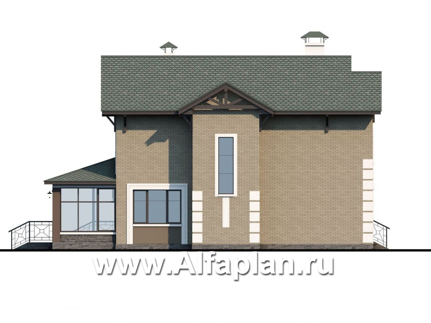 Проекты домов Альфаплан - «Традиция» - комфортабельный коттедж с гаражом - изображение фасада №3