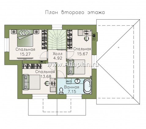 «Улыбка» - проект дома с мансардой из газобетона, 4 спальни, с гаражом, фасад с «улыбкой» - превью план дома