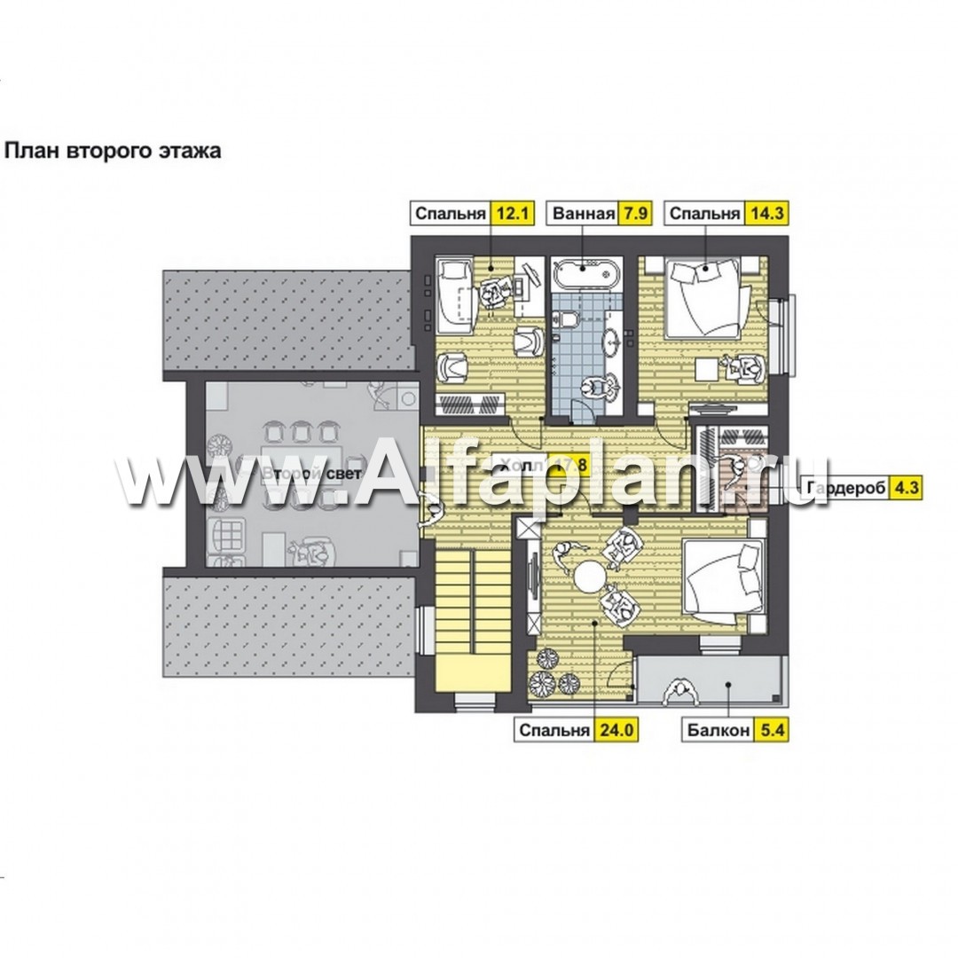 Проекты домов Альфаплан - Коттедж для большой семьи - пять спален - изображение плана проекта №2