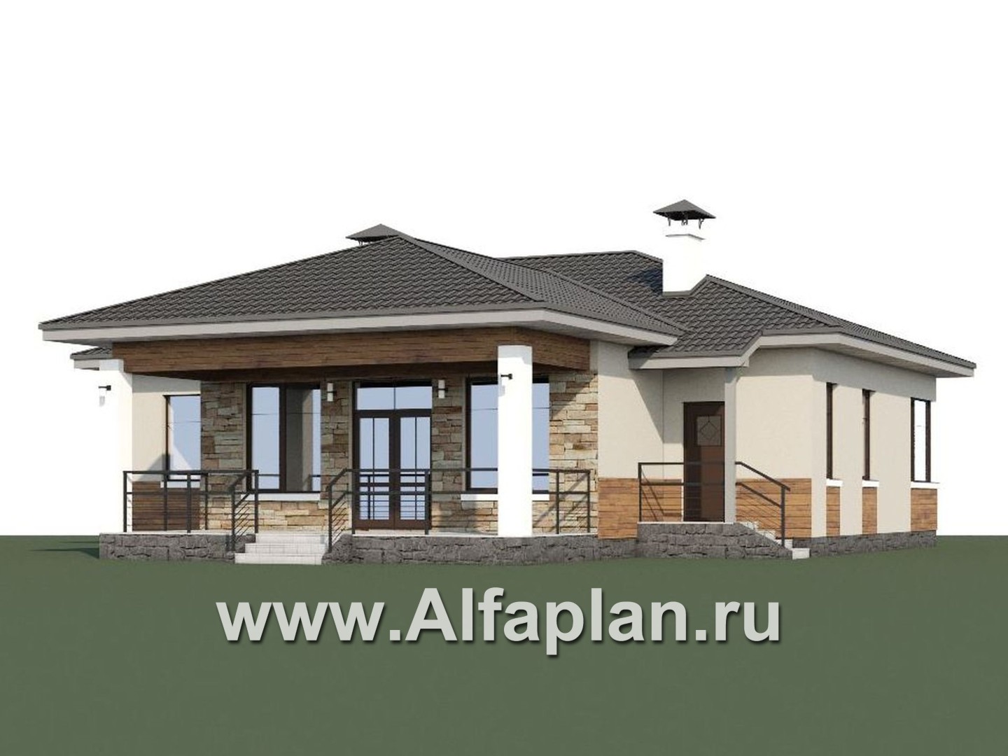 Проекты домов Альфаплан - «Витамин» - одноэтажный дом с большой гостиной и крытой террасой - дополнительное изображение №1