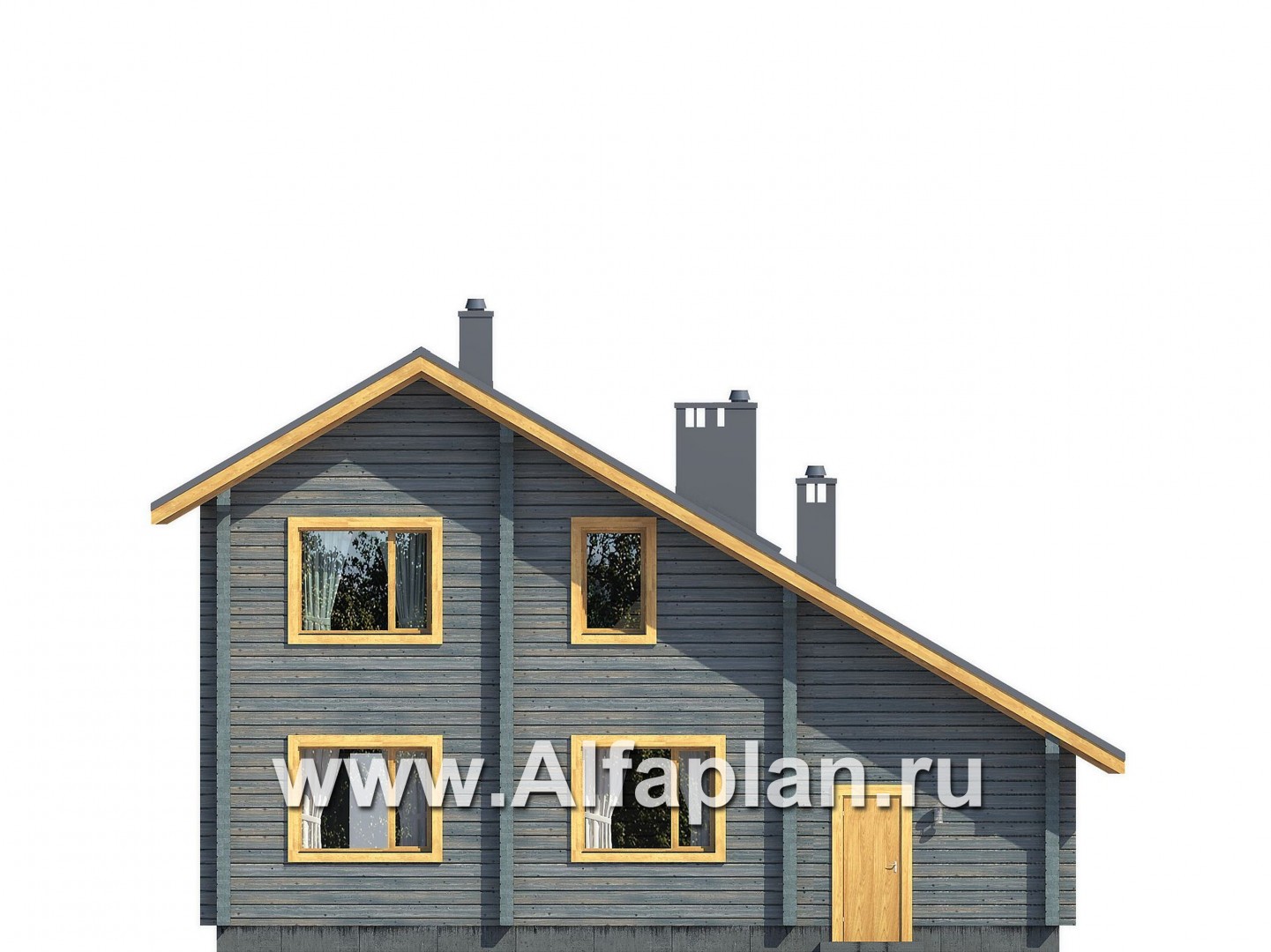 Проект двухэтажного дома из бруса, планировка с кабинетом и с террасой со стороны входа, с гаражом, в современном стиле - фасад дома