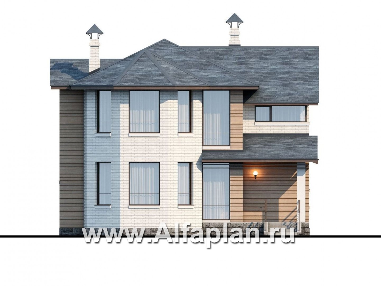 Проекты домов Альфаплан - «Безоблачный край» - двуxэтажный коттедж с эркером - изображение фасада №1