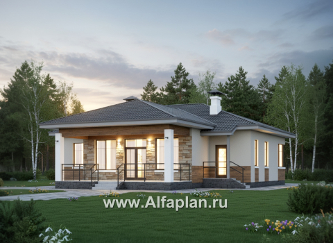 «Витамин» - проект одноэтажного дома, план мастер спальня и терраса, навес на 1 авто, в современном стиле - превью дополнительного изображения №1