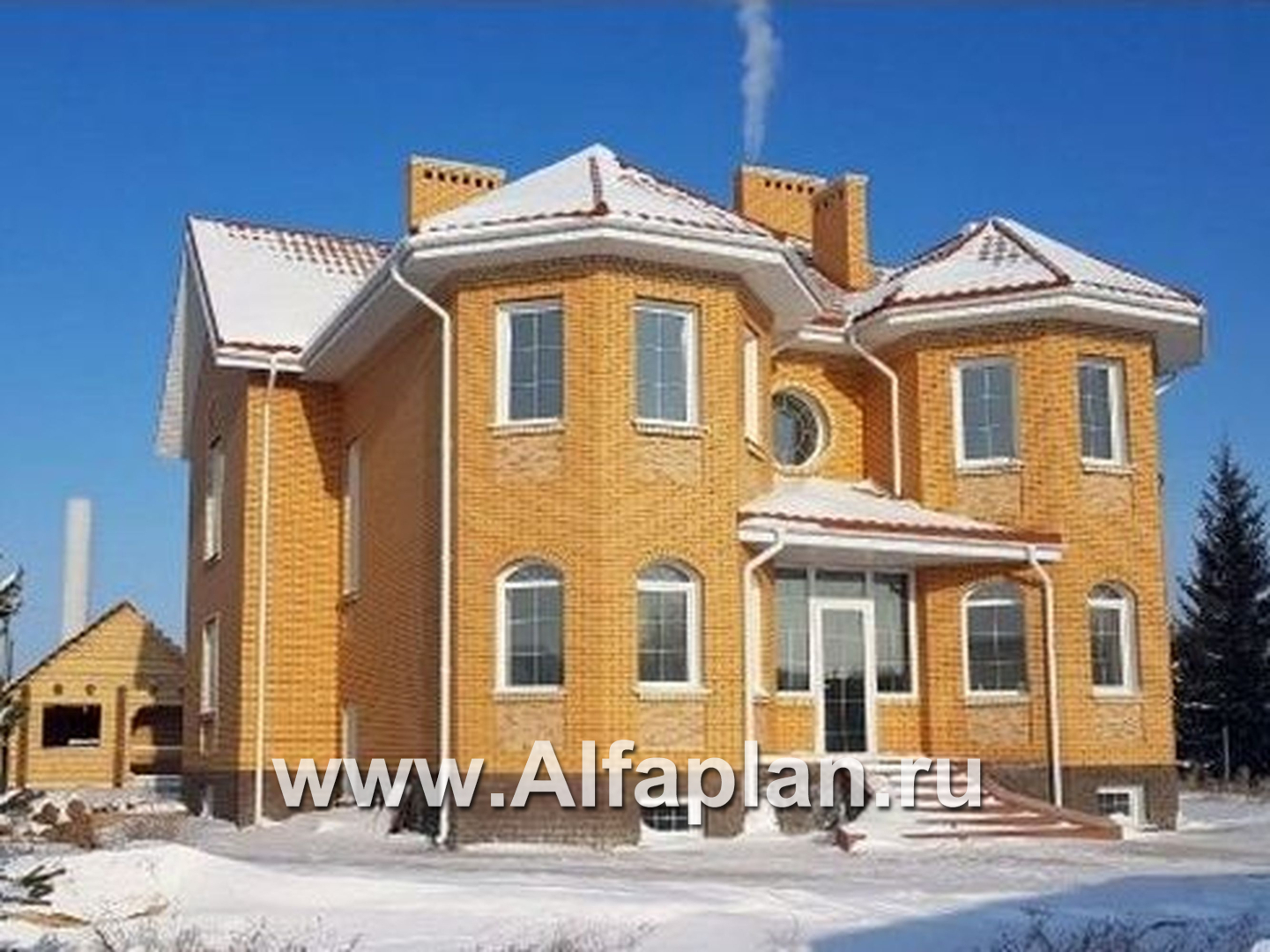 «Амбиент»- проект двухэтажного дома с эркером и с террасой, открытая планировка, в стиле замка - дизайн дома №7