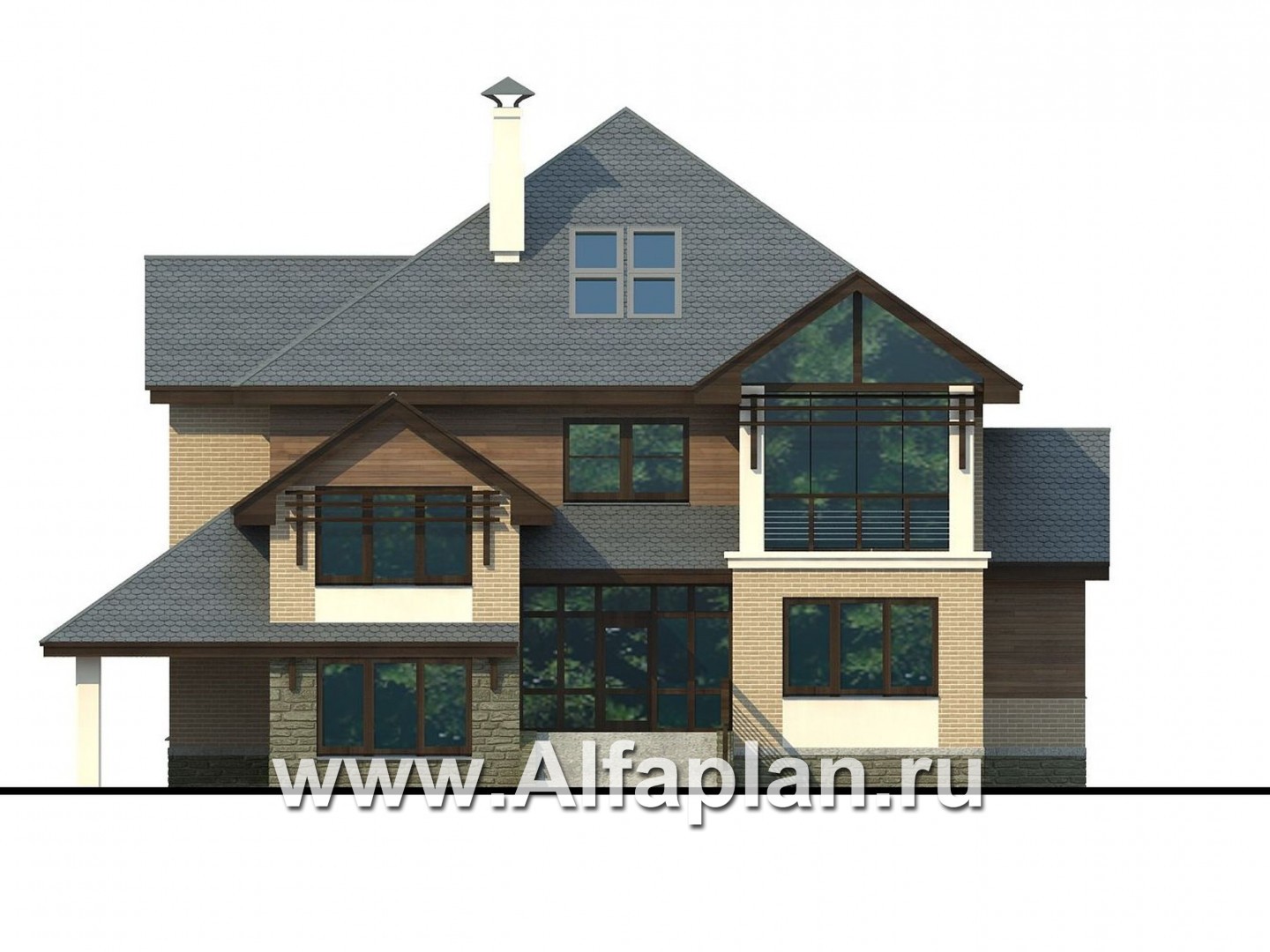 Проекты домов Альфаплан - «Современник» - коттедж со спортивным залом и сауной - изображение фасада №1