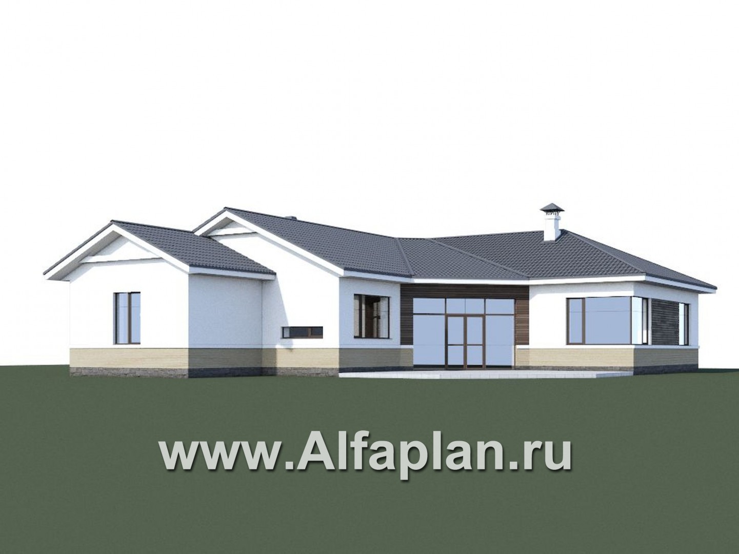 Проекты домов Альфаплан - «Альтер Эго» - проект эксклюзивного одноэтажного дома из кирпича, с террасой, мастер спальня, спортзал - дополнительное изображение №1