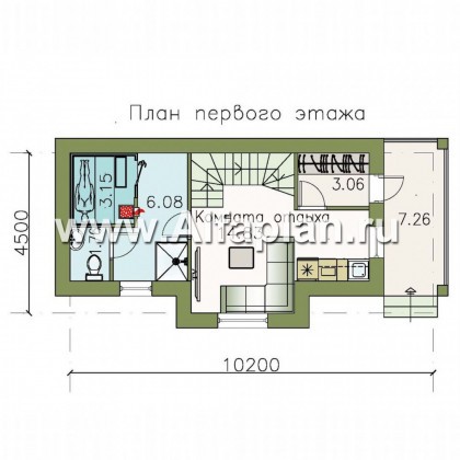 Проект бани, с гостевой комнатой в мансарде - превью план дома