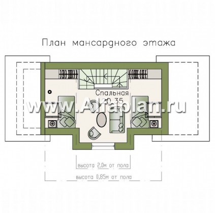 Проект бани, с гостевой комнатой в мансарде - превью план дома