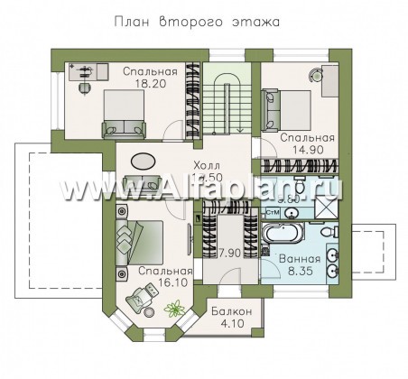 «Статус» - проект дома с 3 спальнями, с эркером и с террасой - превью план дома