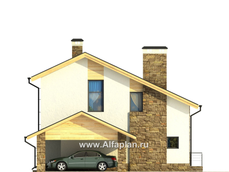 Проекты домов Альфаплан - Двухэтажный кирпичный коттедж с угловым витражом - превью фасада №3