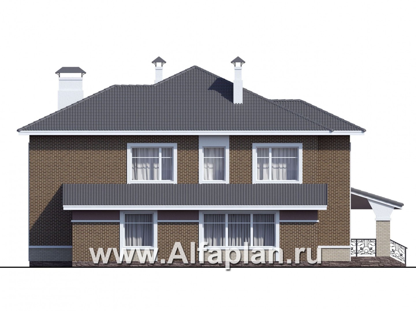 «Арно» - проект двухэтажного дома, особняк с двусветной гостиной, с террасой и сауной, с бассейном - фасад дома