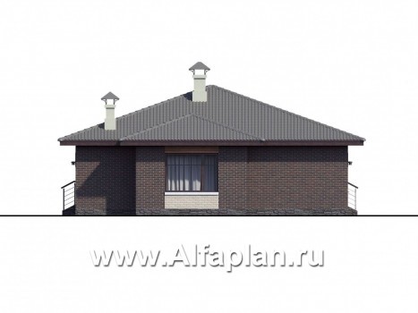 Проекты домов Альфаплан - «Волхов» - проект одноэтажного дома из кирпича с тремя спальнями - превью фасада №3