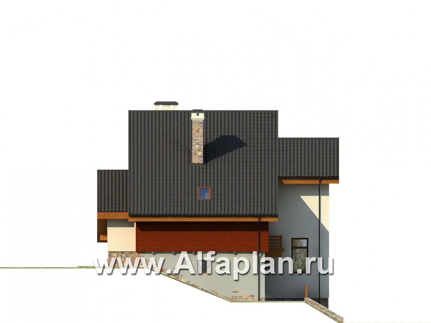 Проекты домов Альфаплан - Дом на рельефе - изображение фасада №3
