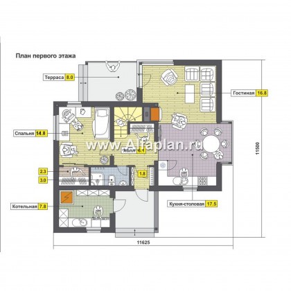 Проекты домов Альфаплан - Двухэтажный каркасный дом - превью плана проекта №1