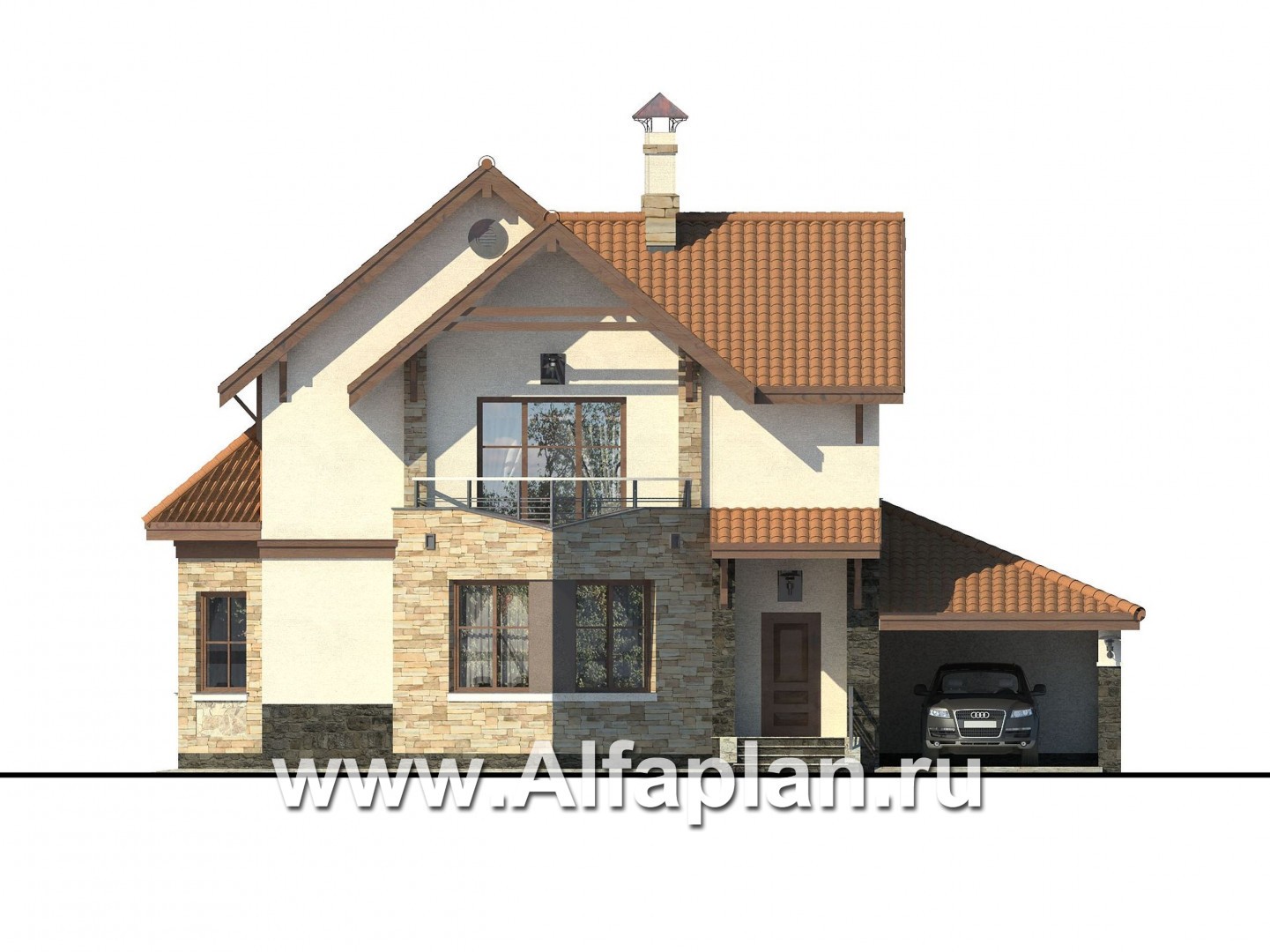 Проекты домов Альфаплан - «Бригантина» - проект коттеджа с оригинальным планом - изображение фасада №1