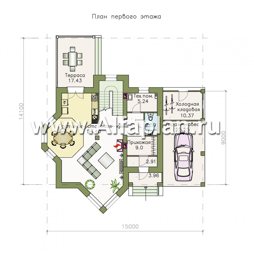 Проекты домов Альфаплан - «Бригантина» - проект коттеджа с оригинальным планом - план проекта №1
