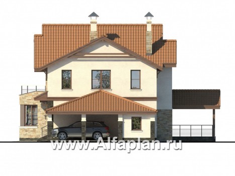 Проекты домов Альфаплан - «Бригантина» - проект коттеджа с оригинальным планом - превью фасада №2