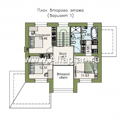 «Регата» - проект дома с мансардой, столовая со вторым светом, с террасой, мастер спальня - превью план дома