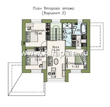 «Регата» - проект дома с мансардой, столовая со вторым светом, с террасой, мастер спальня - превью план дома