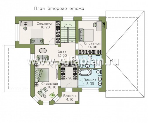 «Статус» - проект двухэтажного дома из кирпича, с эркером и с террасой, с гаражом - превью план дома