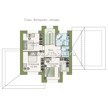 Проекты домов Альфаплан - «Стимул» - проект двухэтажного дома с угловой террасой, из кирпича, планировка с кабинетом на 1 эт, в современном стиле, с навесом на 1 авто - превью плана проекта №2
