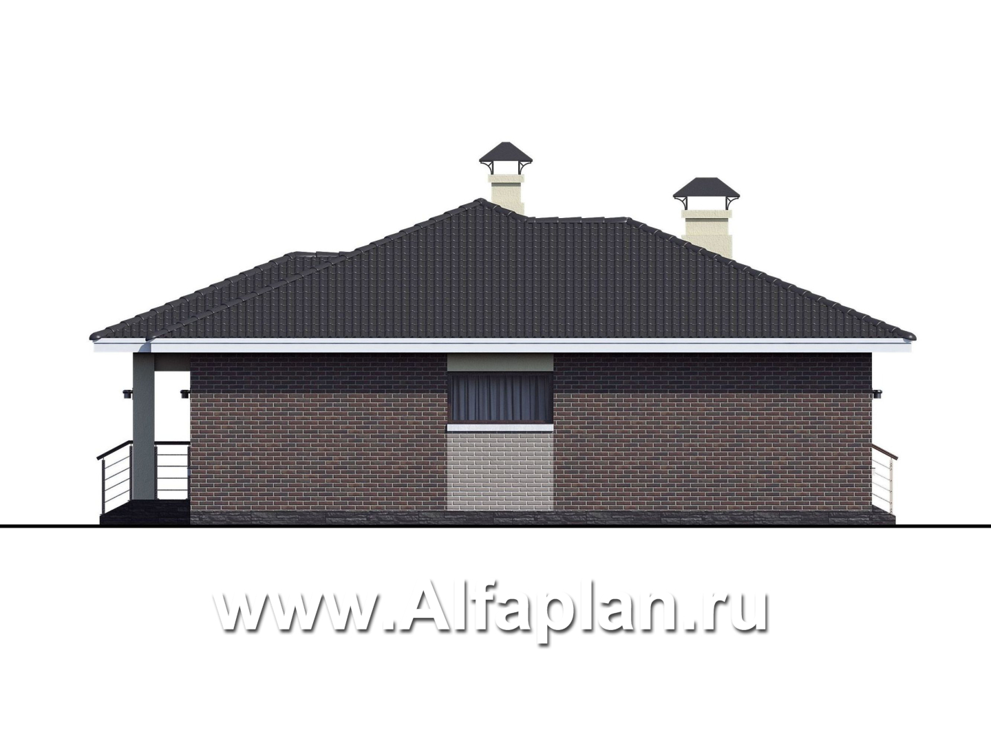 Проекты домов Альфаплан - «Ангара» - проект просторного одноэтажного дома, 5 спален - изображение фасада №3