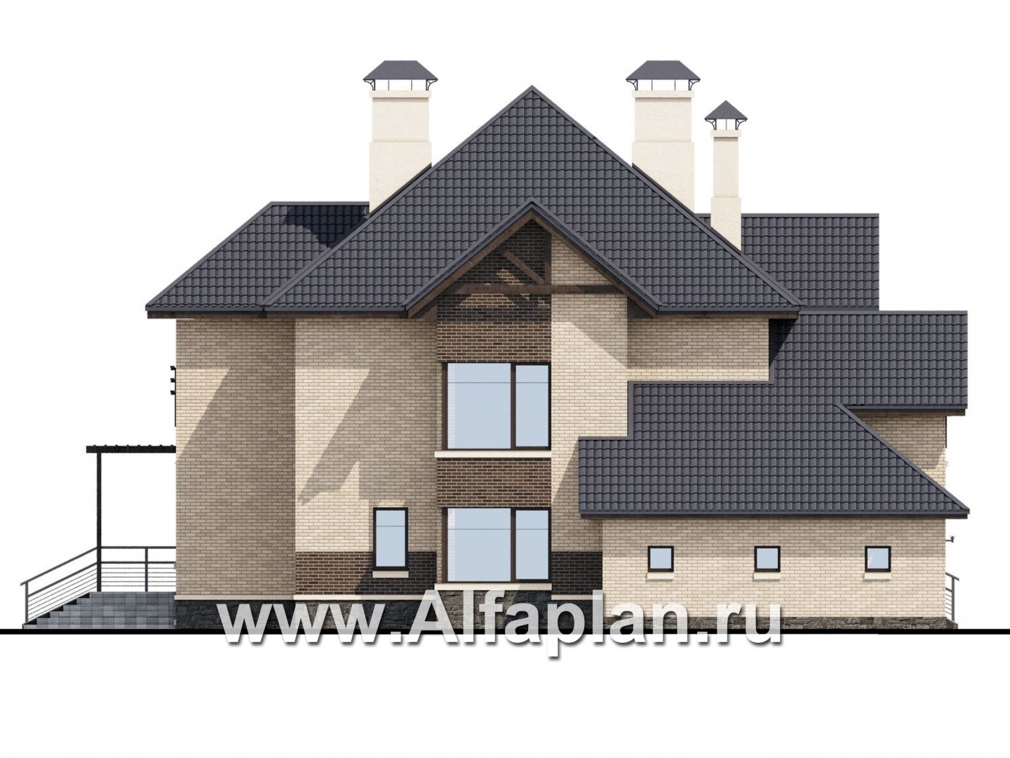 Проекты домов Альфаплан - «Современник плюс» — современный коттедж c цокольным этажом - изображение фасада №3