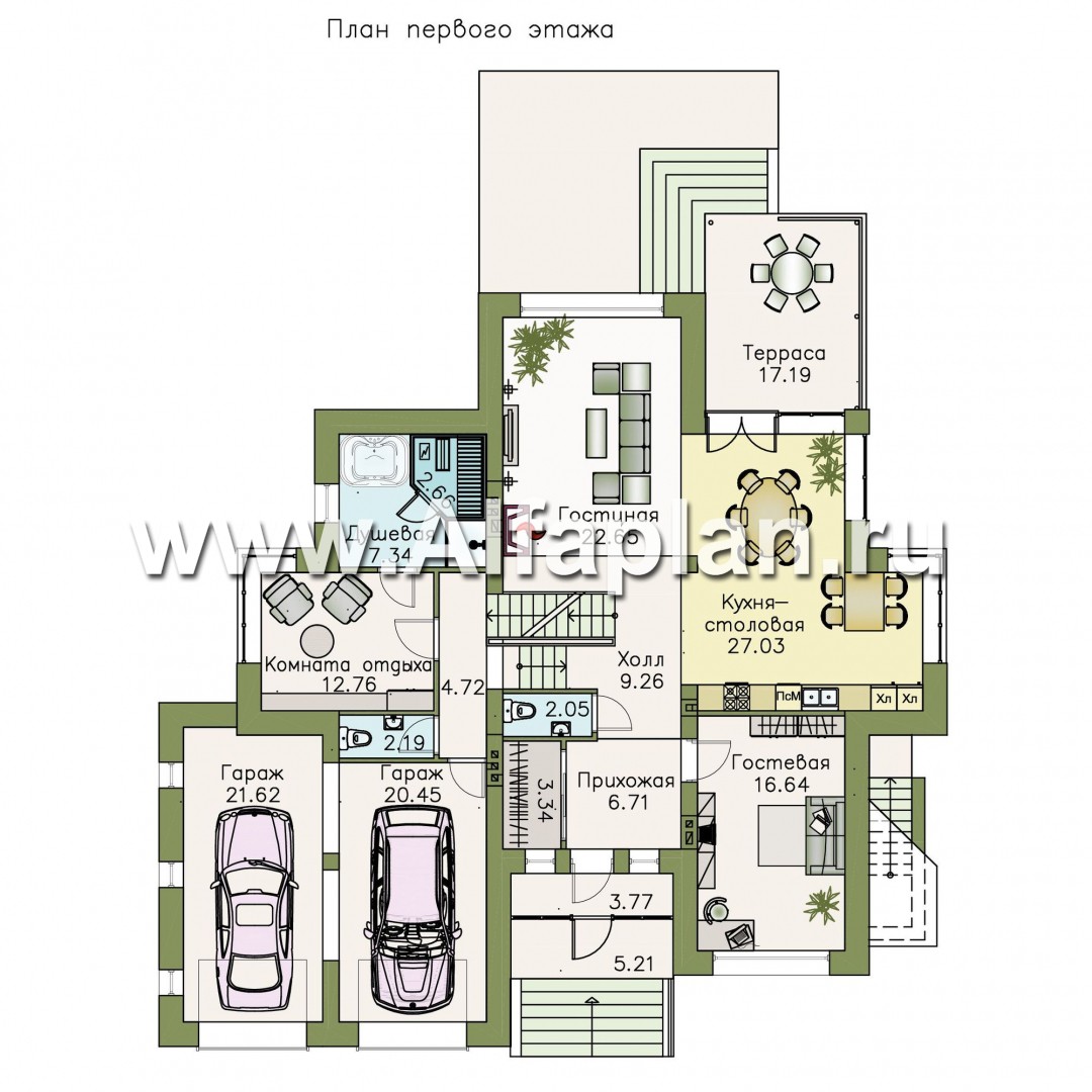 Проекты домов Альфаплан - «Современник плюс» — современный коттедж c цокольным этажом - план проекта №2