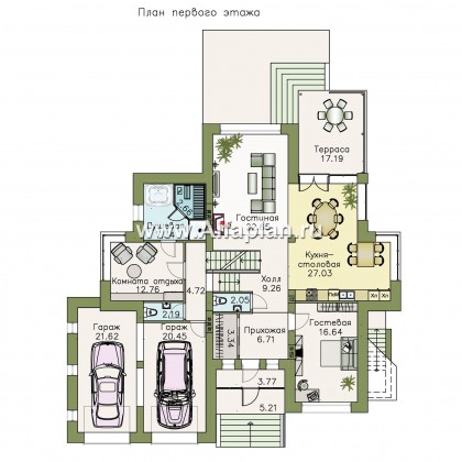 Проекты домов Альфаплан - «Современник плюс» — современный коттедж c цокольным этажом - превью плана проекта №2