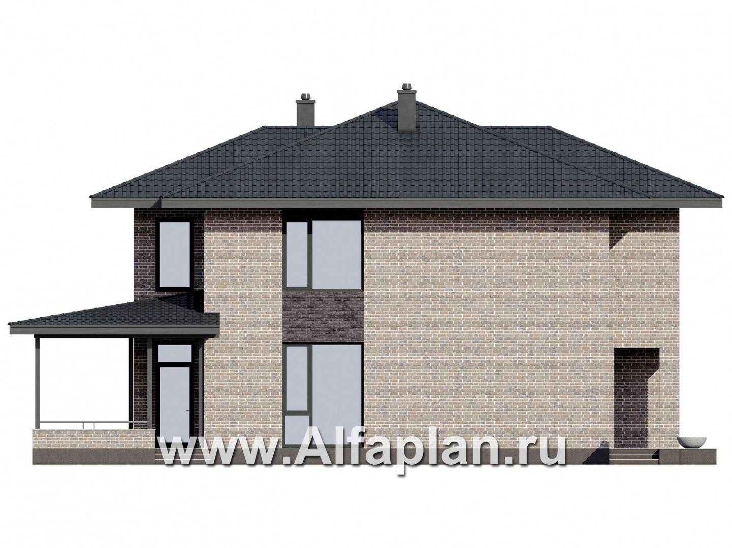 Проекты домов Альфаплан - Современный двухэтажный дом из газобетона - изображение фасада №2
