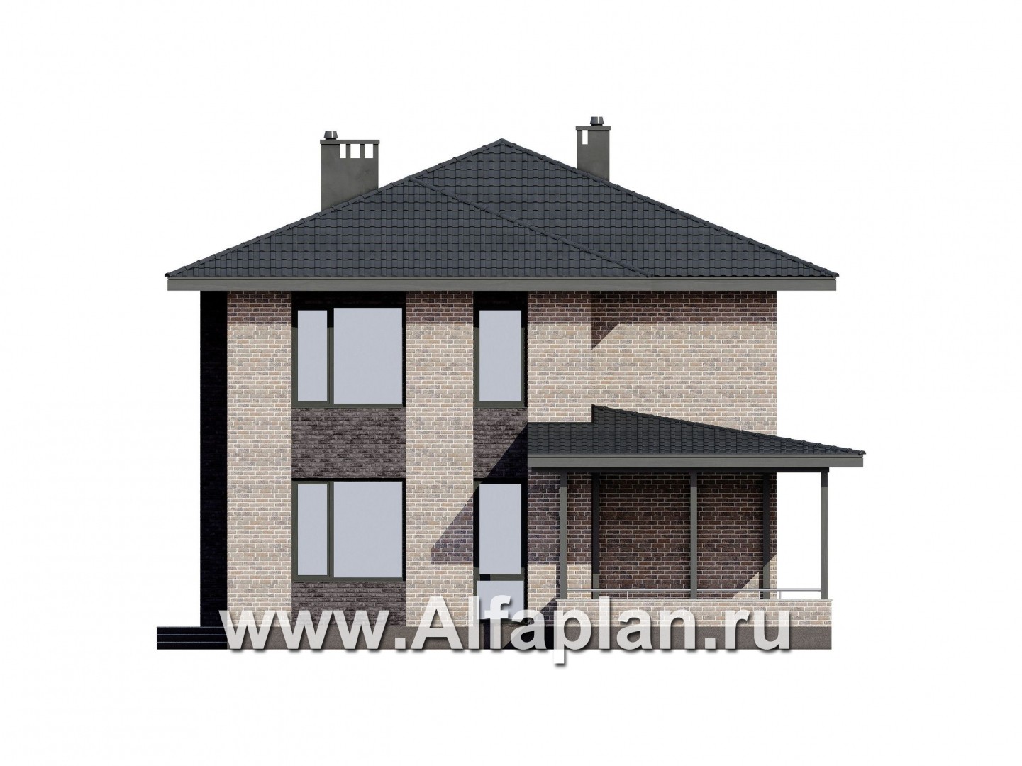 Проекты домов Альфаплан - Современный двухэтажный дом из газобетона - изображение фасада №4