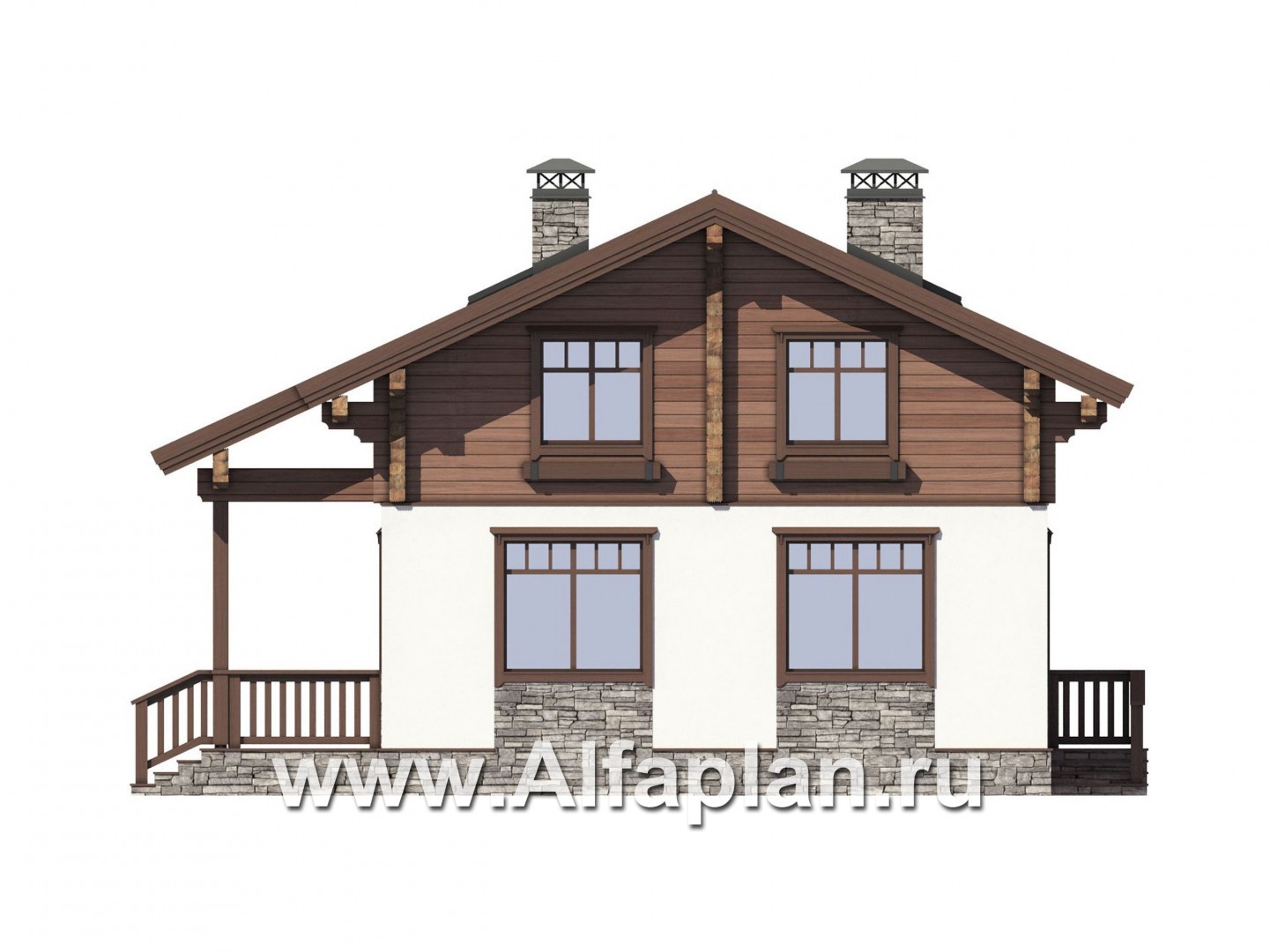 Проекты домов Альфаплан - Мансардный дом из комбинированных материалов - изображение фасада №1